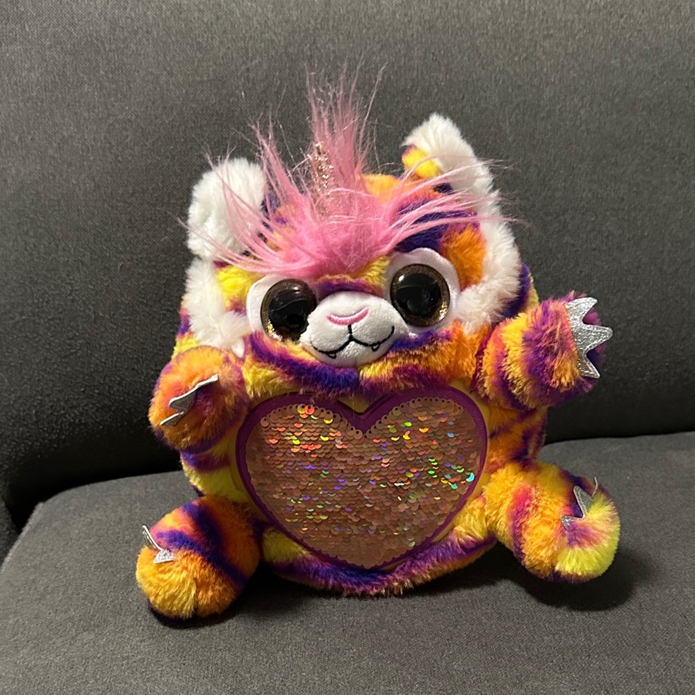 Colorful Plush Stuffed Animal with Sequin Heart